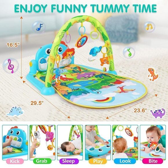 Dinosaur-themed Baby Gym Play Mat with Music & Lights - Ideal Tummy Time Activi - Picture 2 of 7